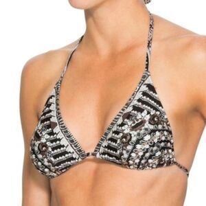 Athleta Martina Geometric Print String Triangle Bikini Top XS Black White Tan